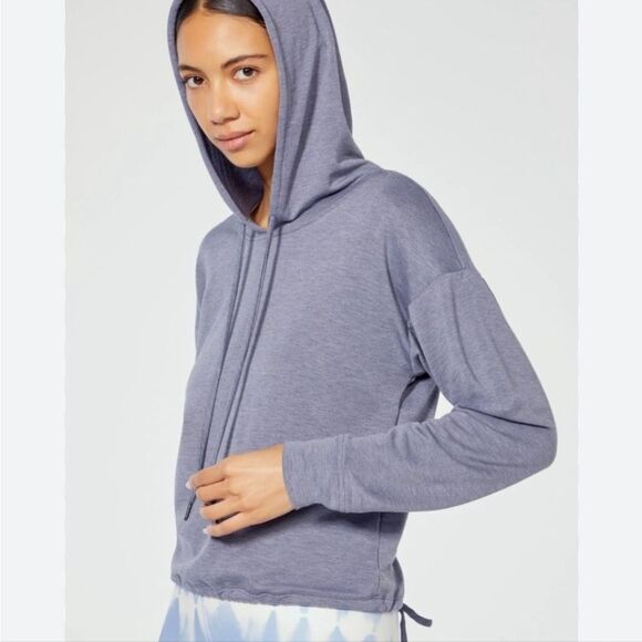 WILDFOX Hooded Pullover Drawstring Waist Open Back Gray Blue Size Medium New - Picture 3 of 14
